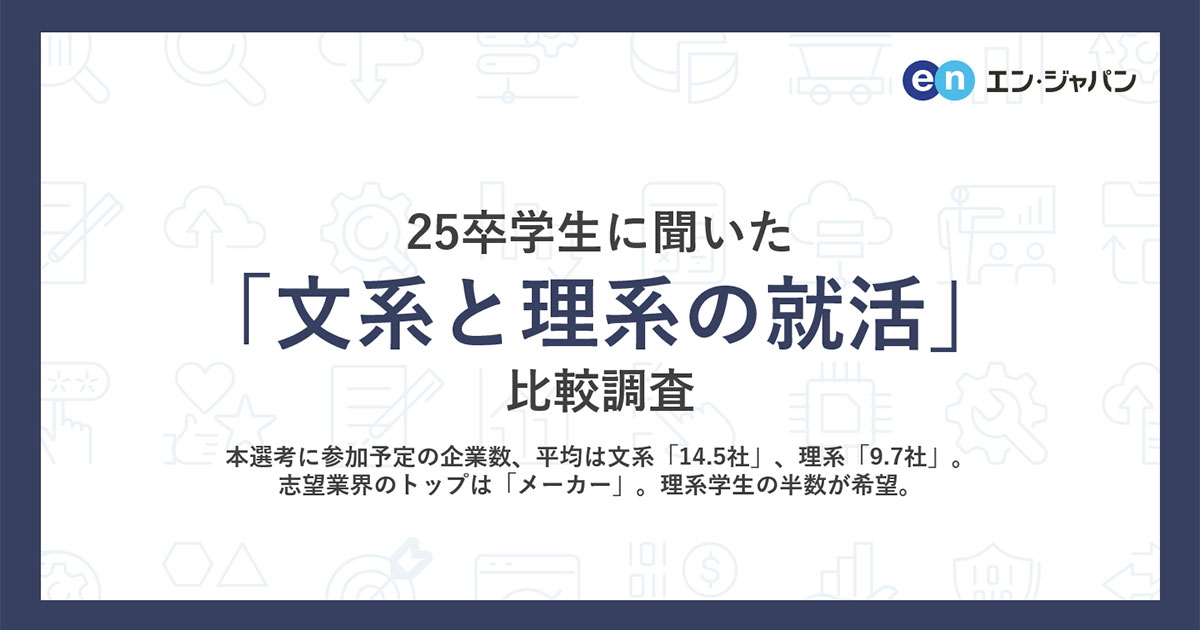 25年卒学生、本選考へのエントリー予定平均は文系が14.5社、理系が9.7 