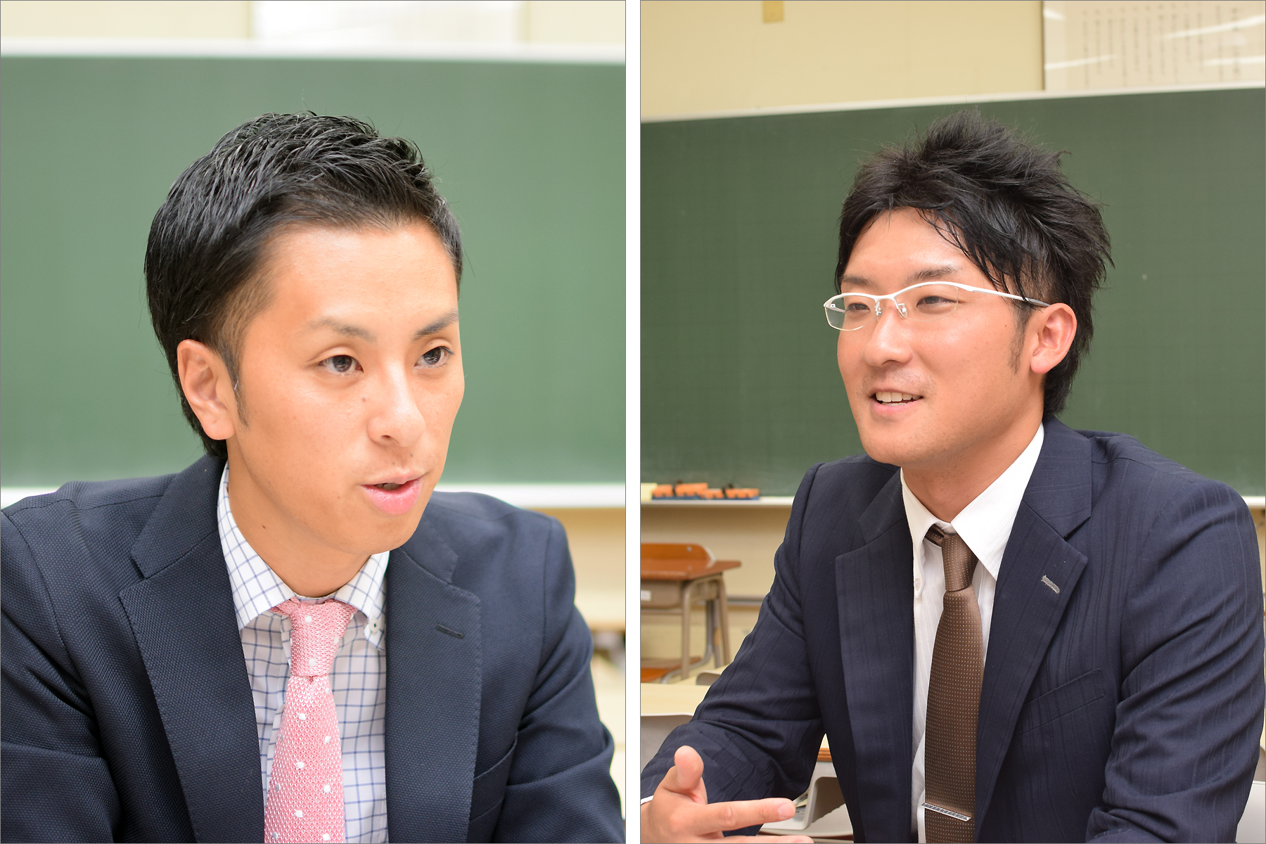 宝仙学園 研究主任・情報化主任の吉金佳能(よしかね・かのう)教諭【左】と、<br /> 宝仙学園 研究副主任の加藤朋生(かとう・ともお)教諭【右】。