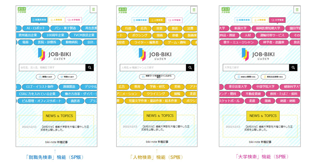 大学選びのWebサイト「逆引き大学辞典」内の検索サービス「JOB